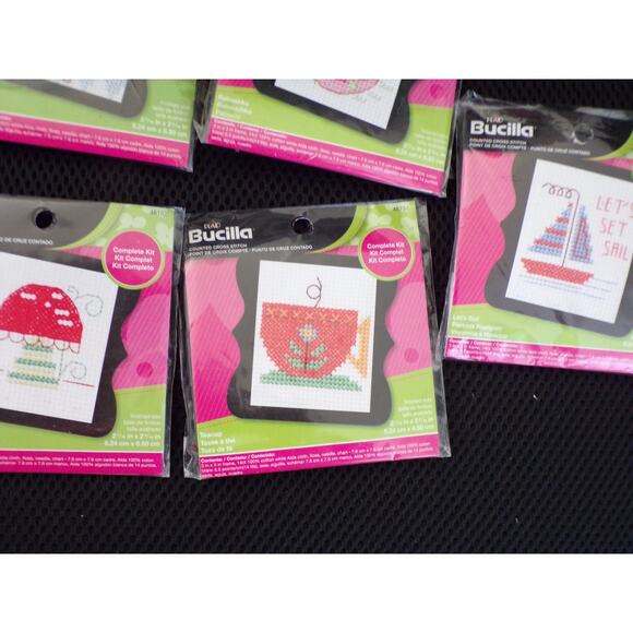 Bucilla Cross Stitch Kits Mini Frame Teacup Monkey Doll Sail Boat Mushroom - Picture 4 of 5